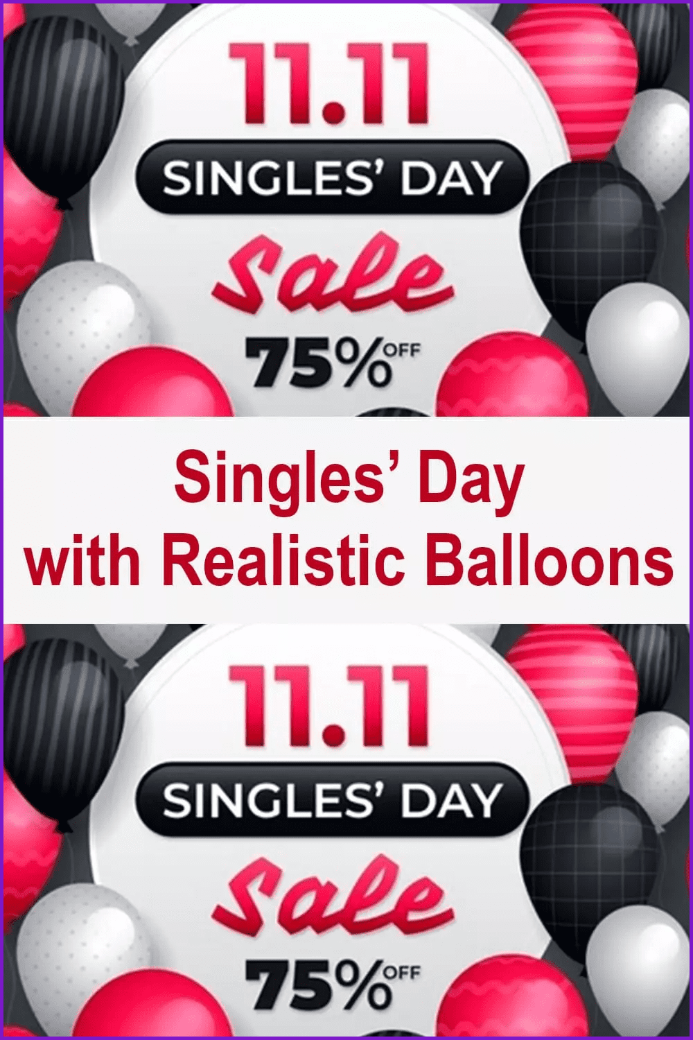 Banner for 11.11 with realistic black, red, white balloons.
