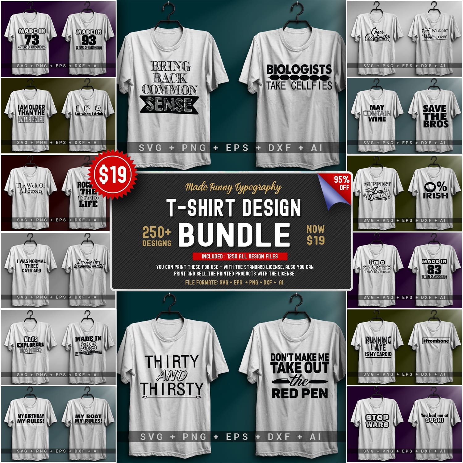 250 Funny T-Shirt Design Bundle.