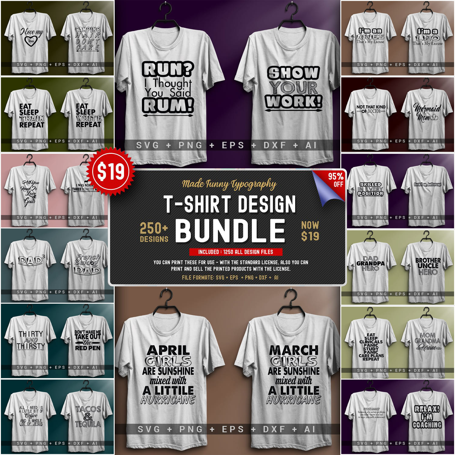 250 Funny T-Shirt Design Bundle Cover.