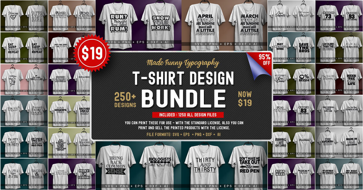 250 Funny T-Shirt Design Bundle - Facebook.
