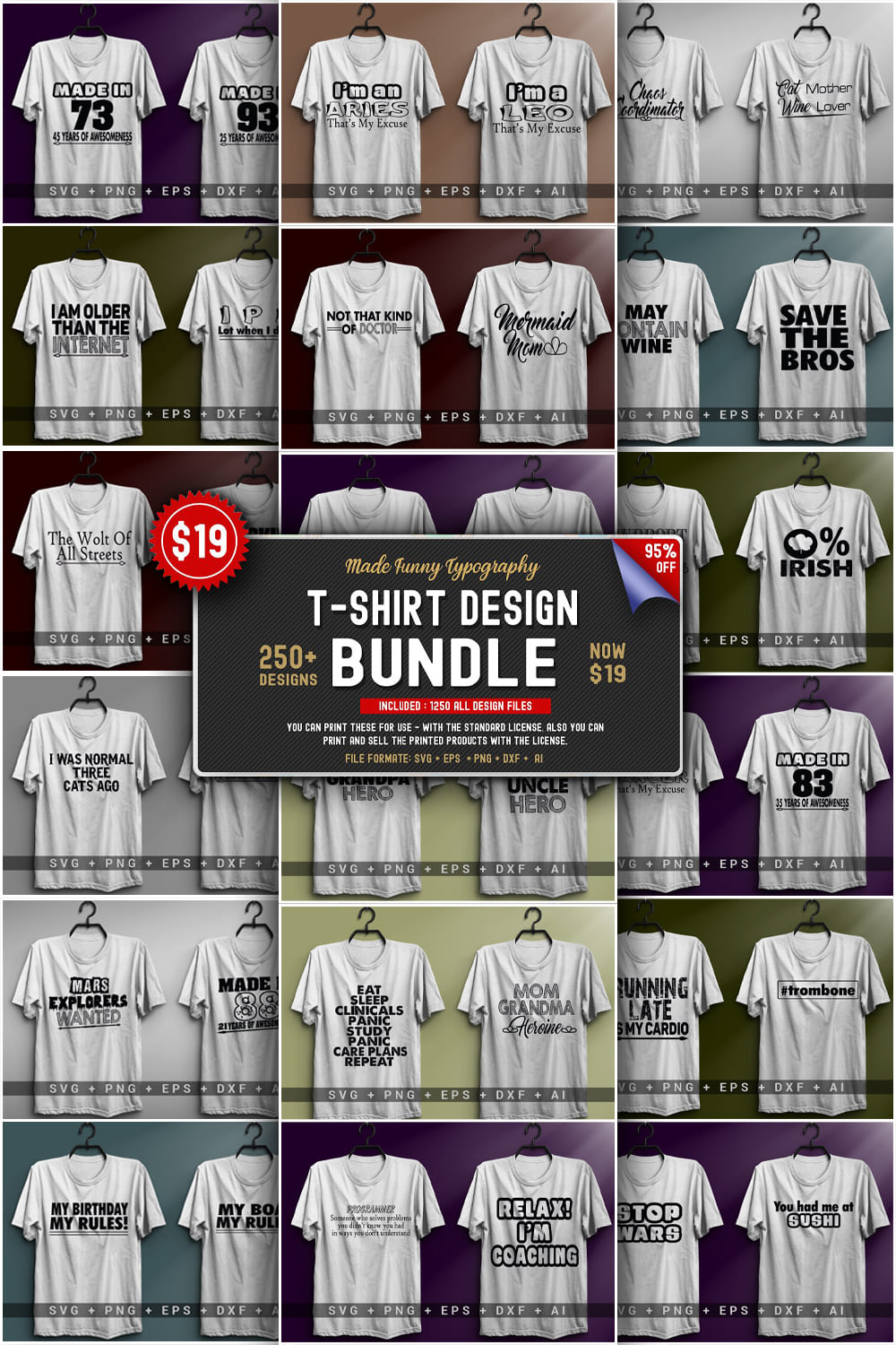 250 Funny T-Shirt Design Bundle - Pinterest.