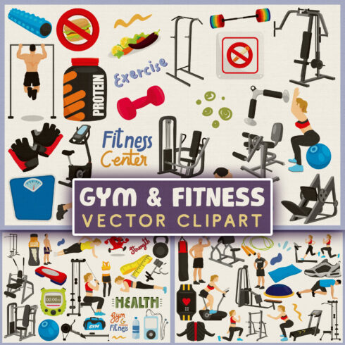 Collection cover gym & fitness vector clipart.