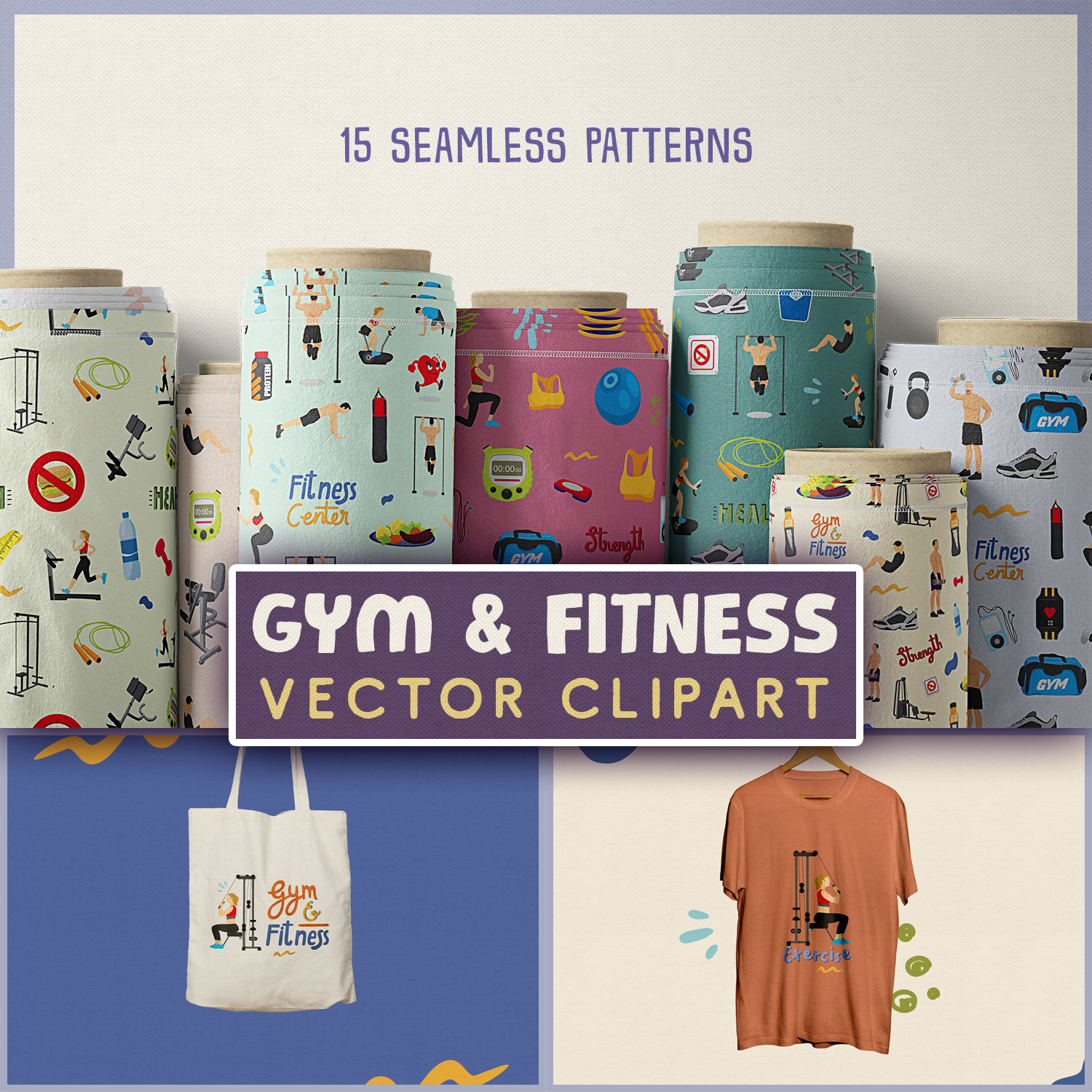 Gym & Fitness Vector Clipart And Seamless Pattern – MasterBundles