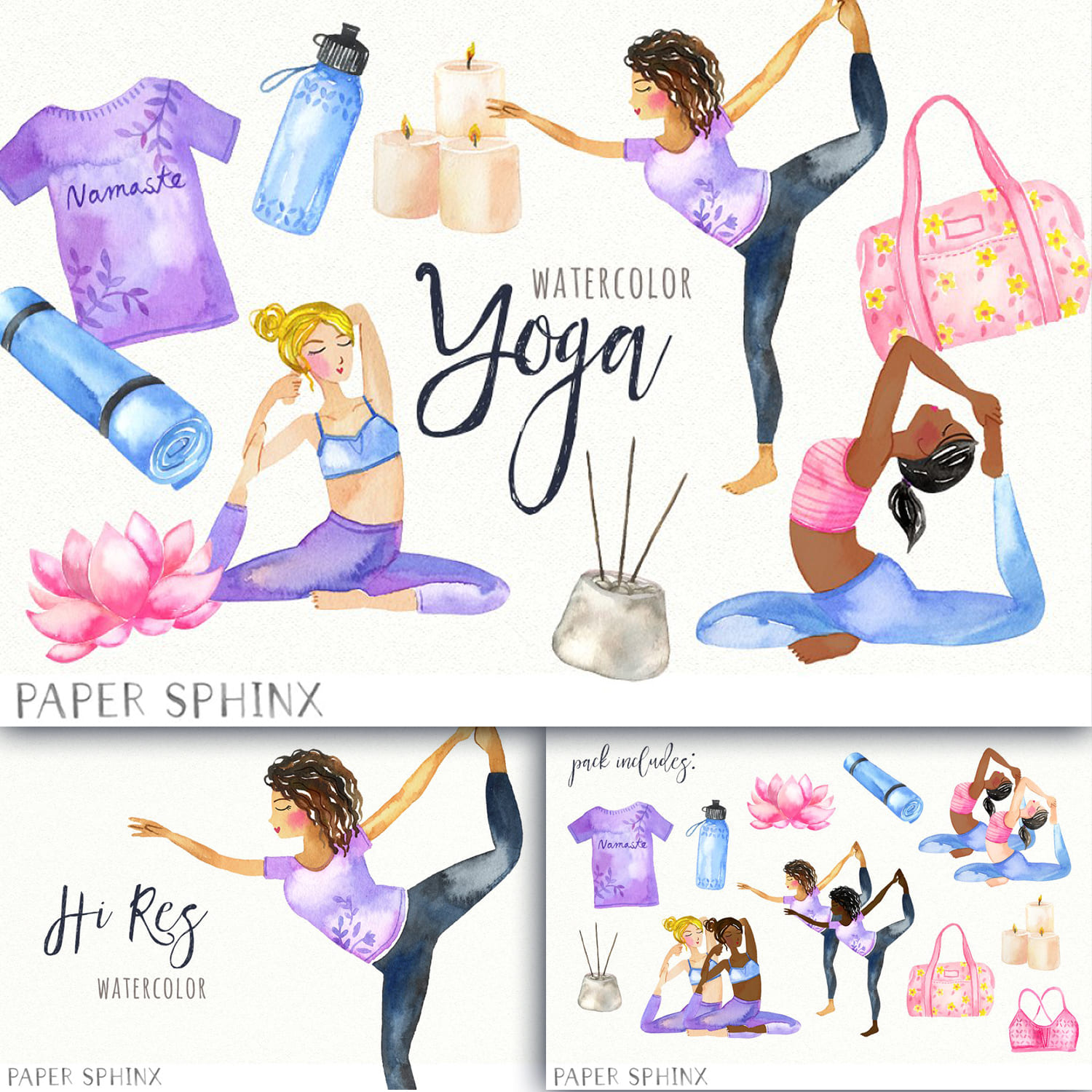 Watercolor Yoga Clipart - main image preview.
