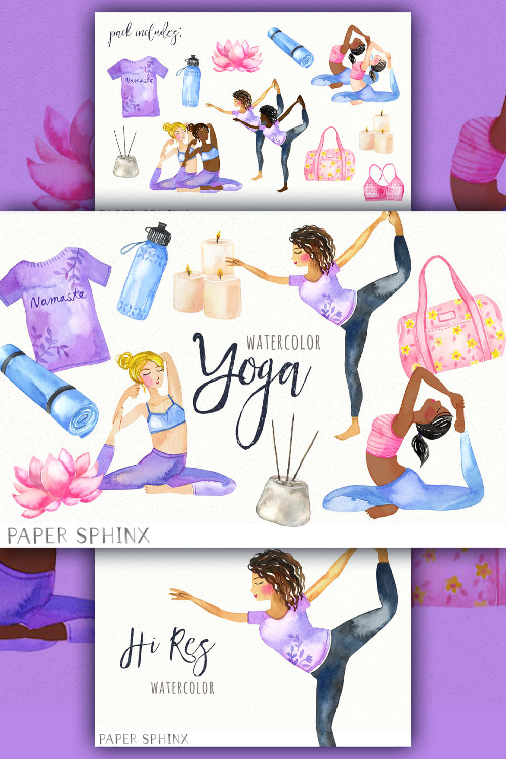 Watercolor Yoga Clipart - pinterest image preview.