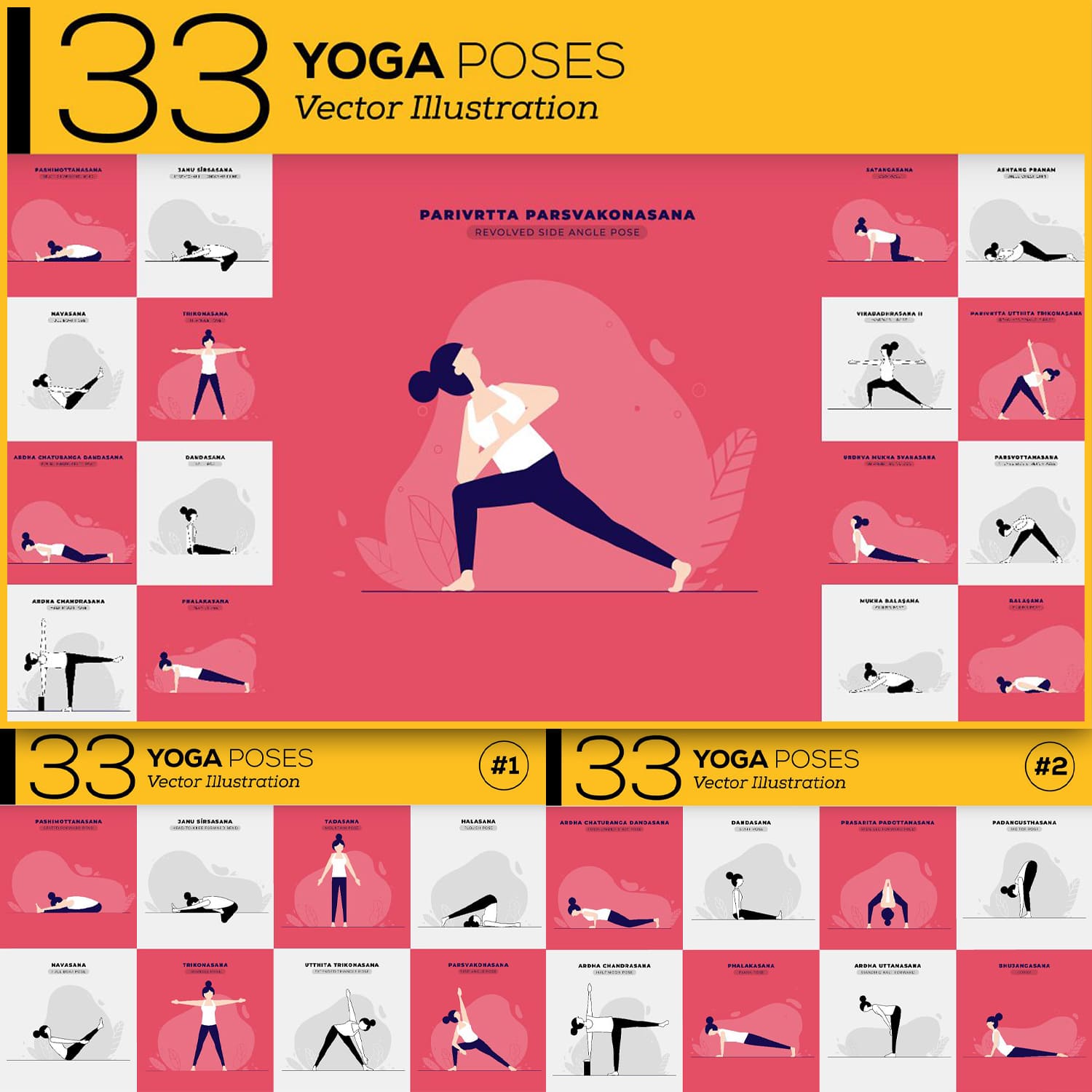 33 yoga poses illustration - main image preview.