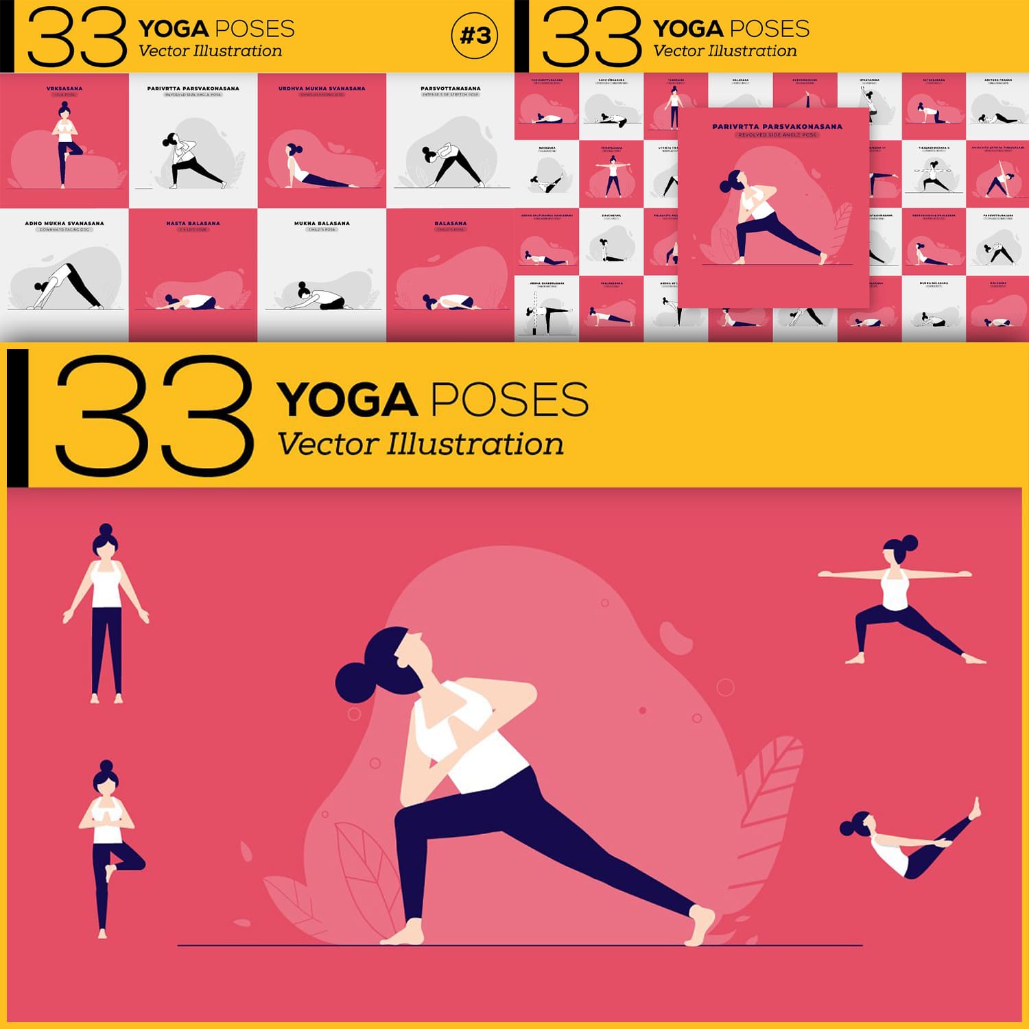 33 Yoga Poses Illustration created by Kursat Unsal.