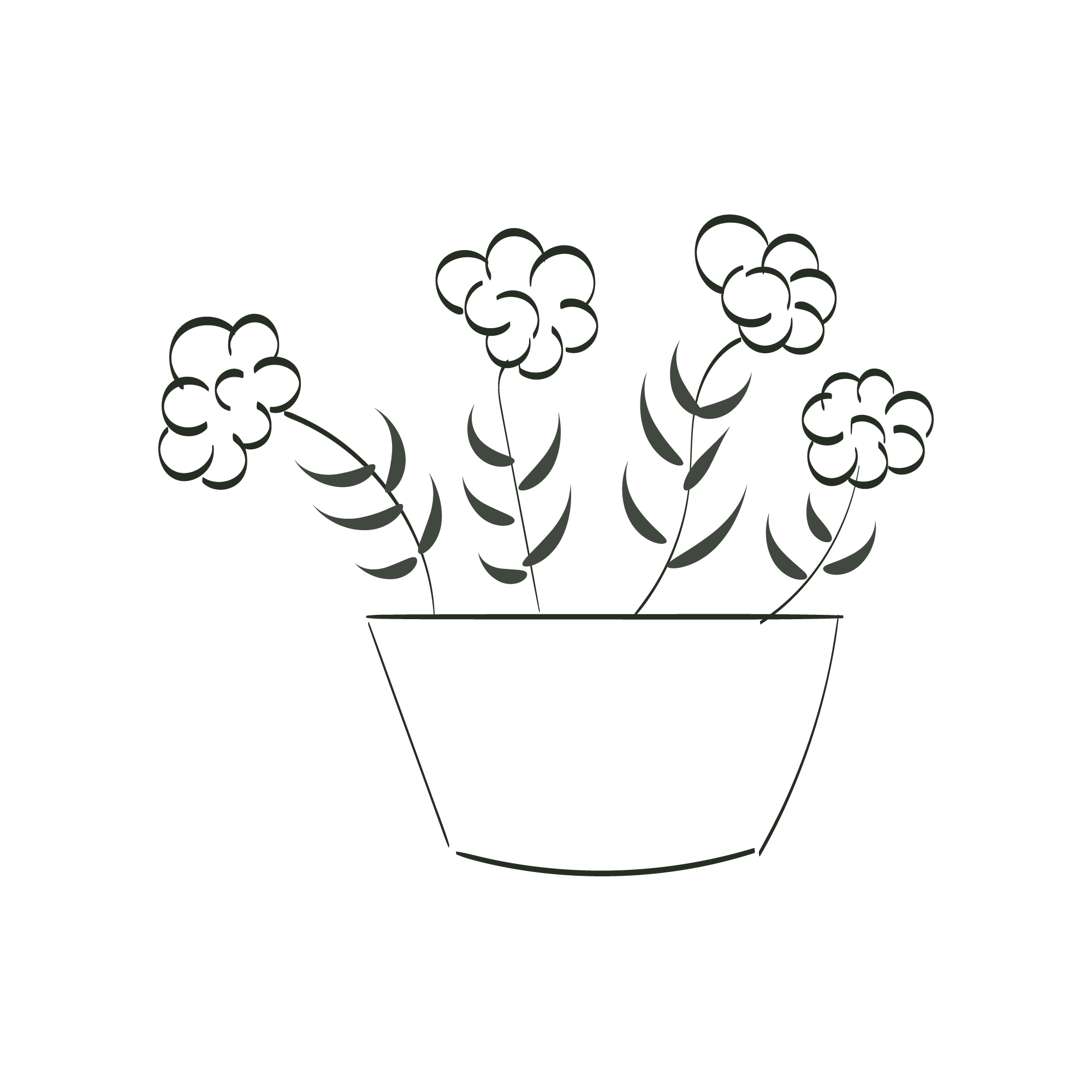 Hand Drawn Pot with Plants.