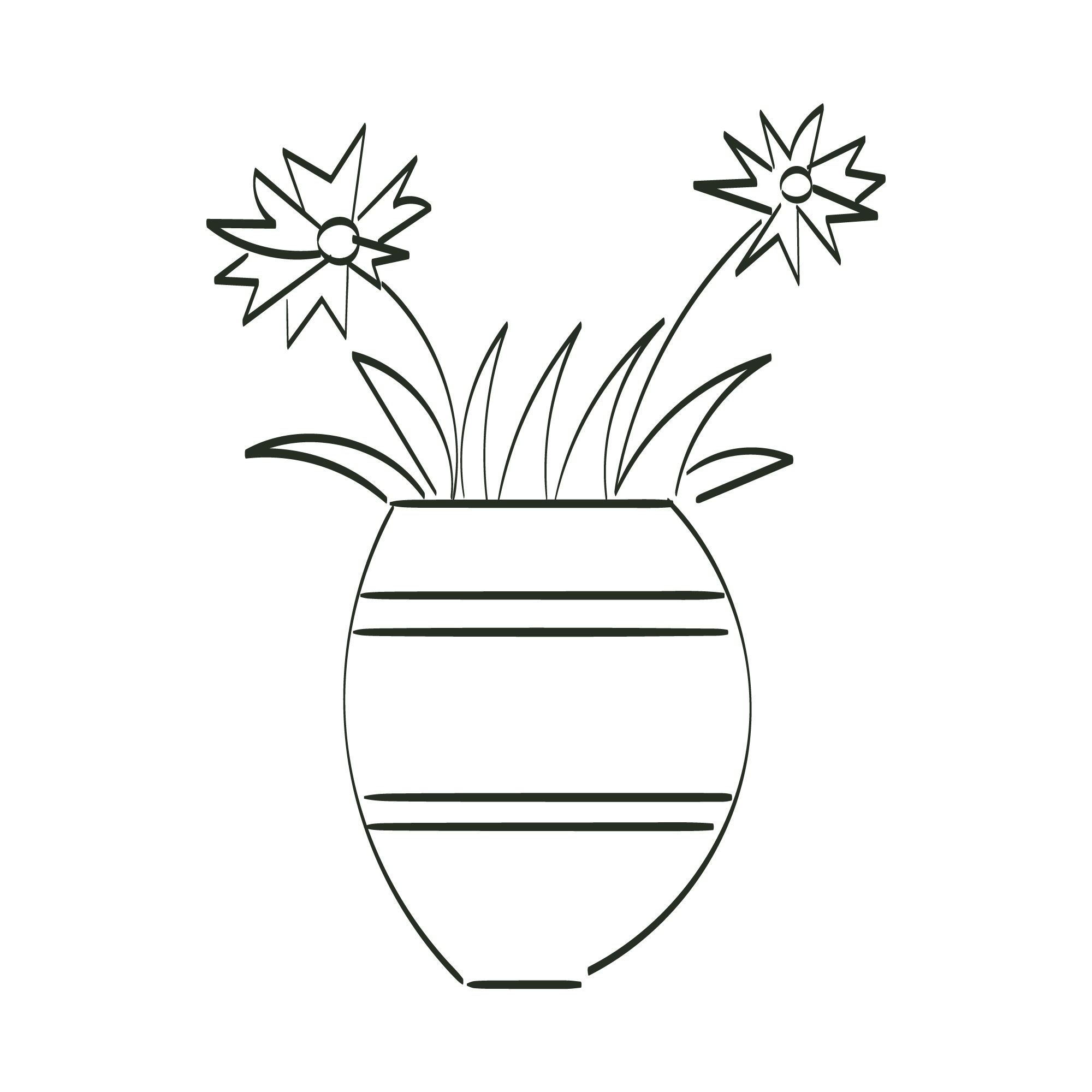 Hand Drawn Pot with Plants for designers.