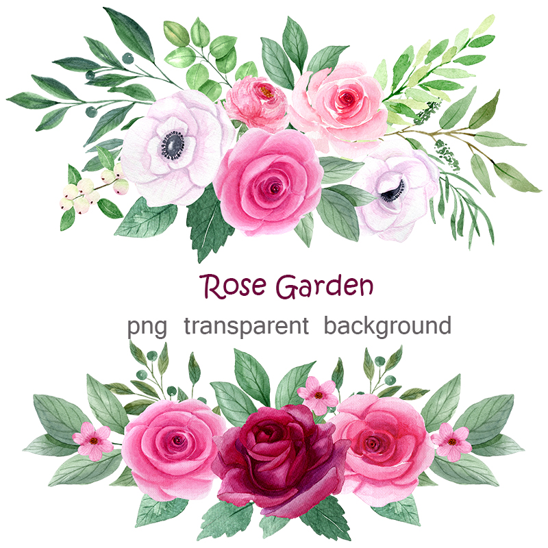 Rose Garden - Set of Watercolor Flowers for weding design.