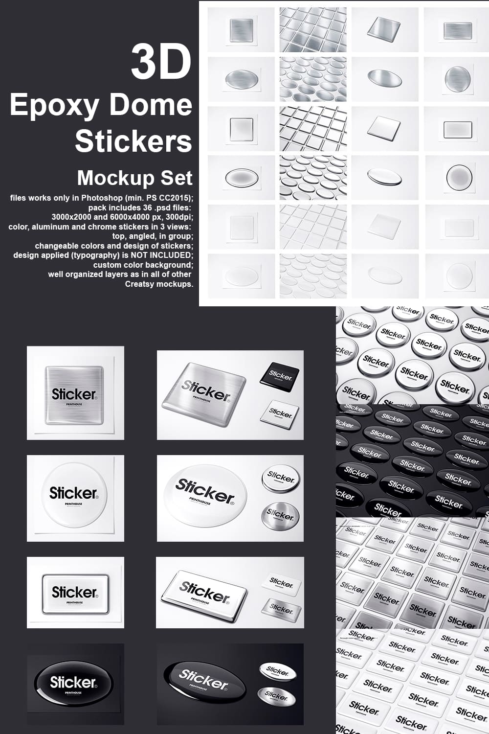 A set of images of gorgeous 3d epoxy stickers.