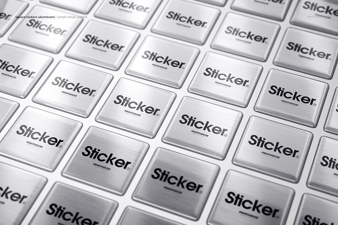A pack of images of wonderful 3D epoxy stickers mockups.