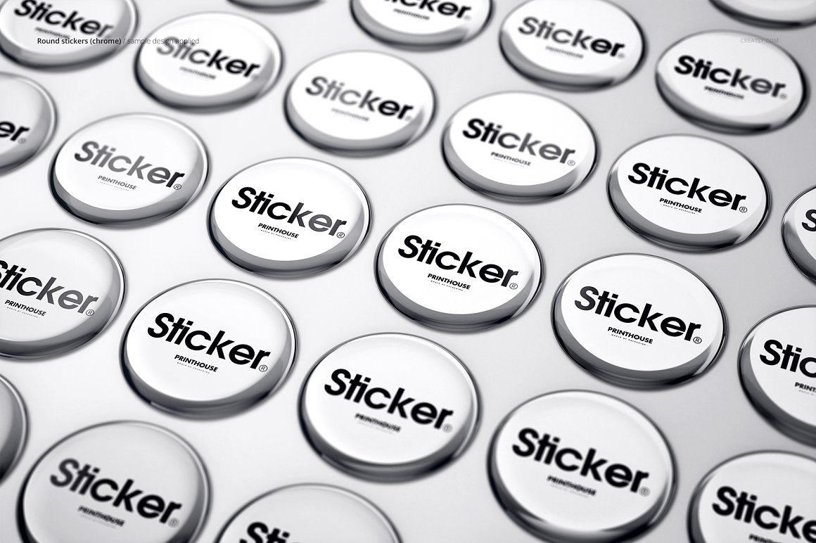 A collection of images of gorgeous 3d epoxy round shape sticker mockups.