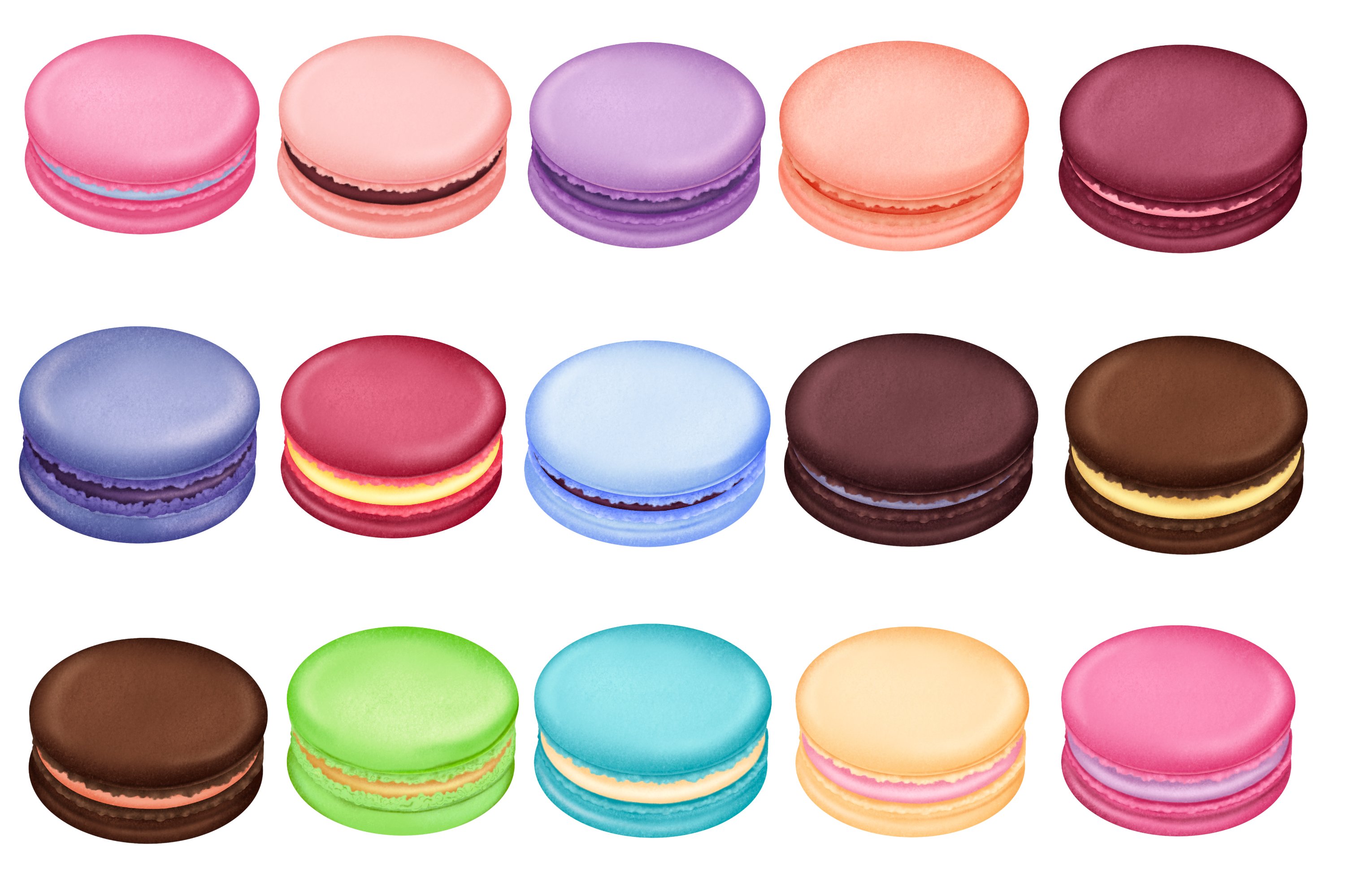 White background with multicolor macaroons set.