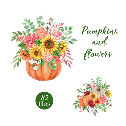Autumn Collection of Watercolor Flowers and Pumpkins cover image.