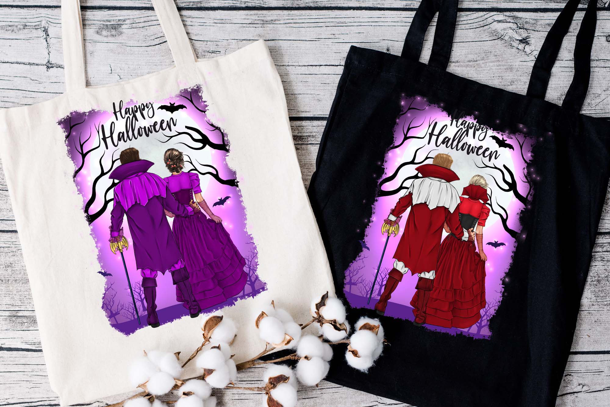 Halloween Couple Clipart bags mockup.