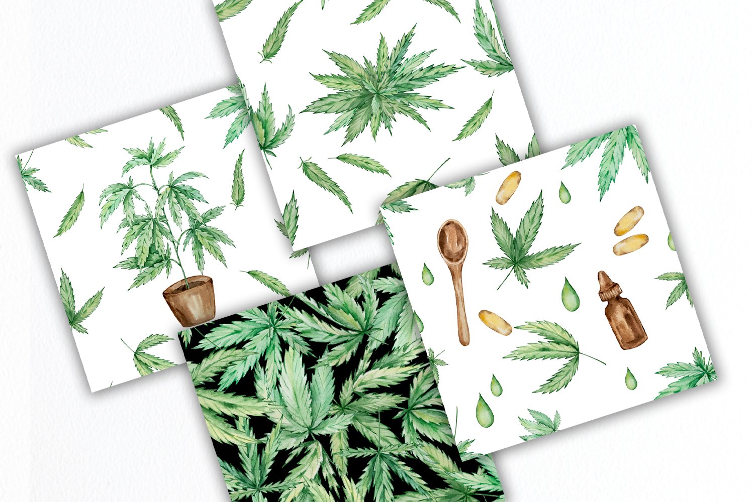 Cannabis watercolor digital paper Created By SvetaArtStore.