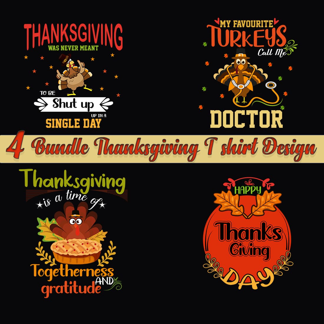 Thanksgiving T-Shirt Design Bundle cover image.