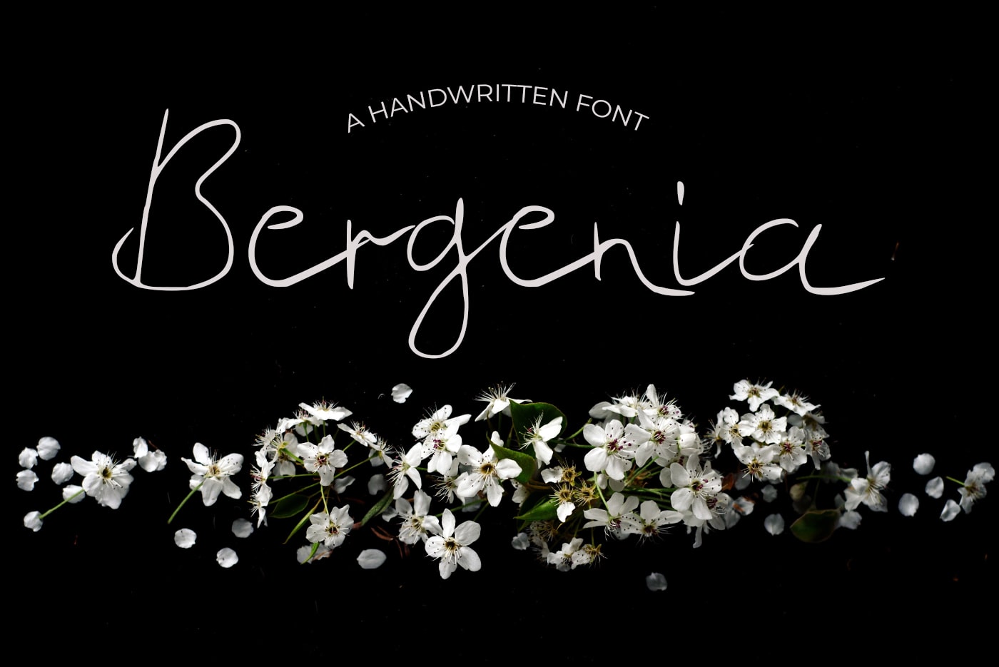 Black background with nice white flowers and italic font.