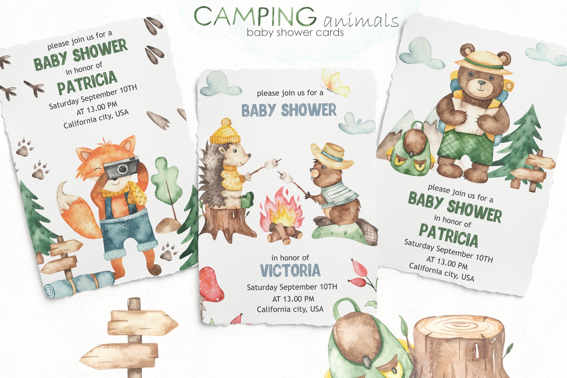 Cool camping watercolor cards.