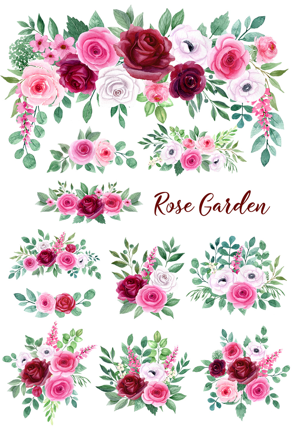 Rose Garden - Set of Watercolor Flowers pinterest image.