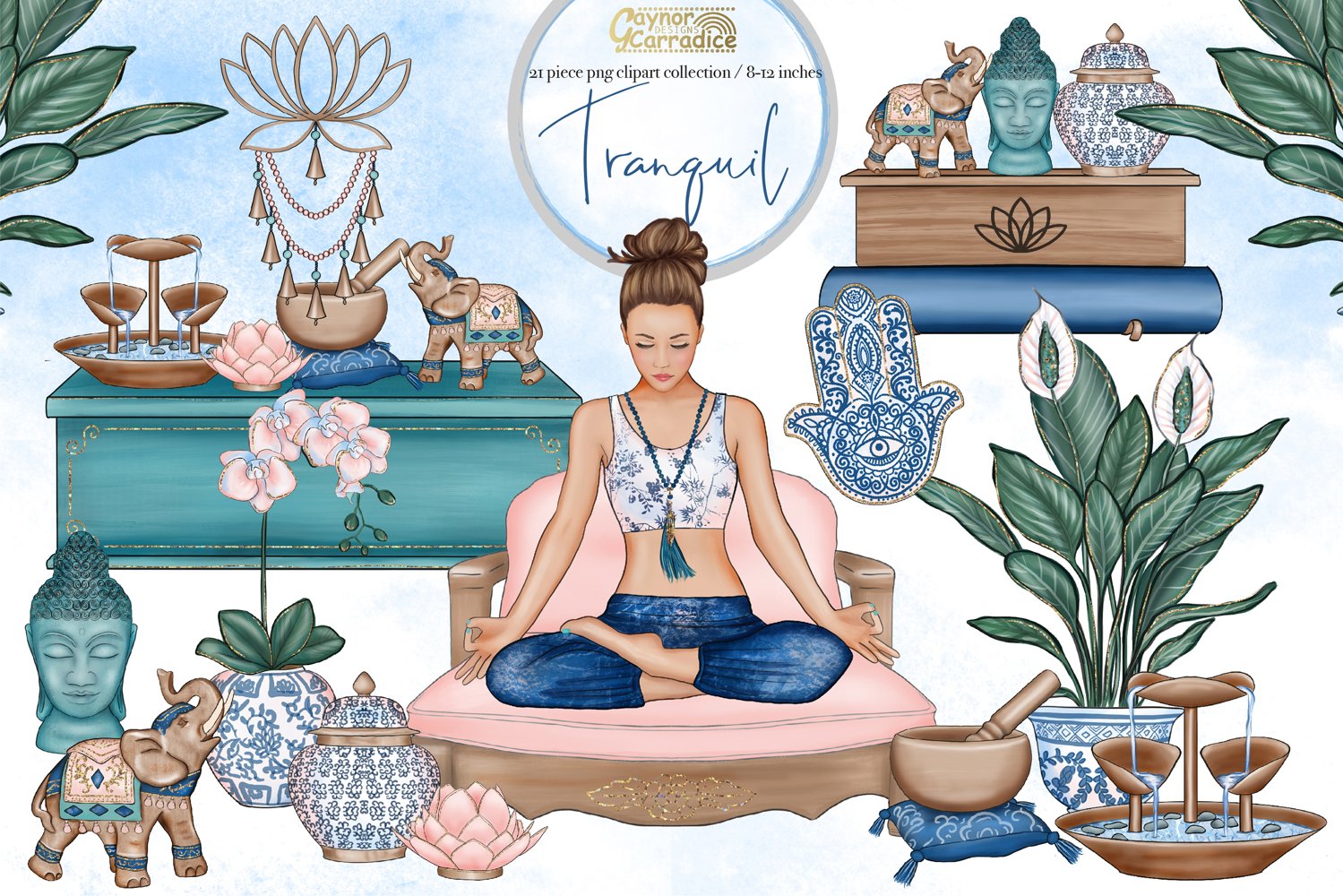 Cover image of Tranquil - Yoga home clipart collection.