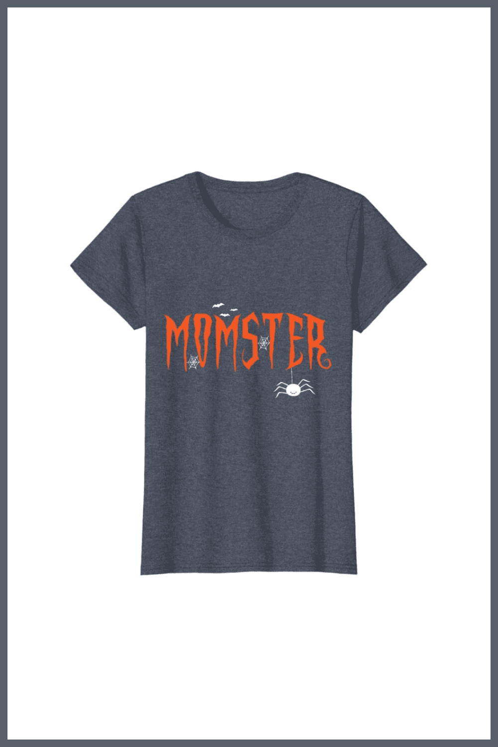 Gray T-shirt with orange Momster and white spider.