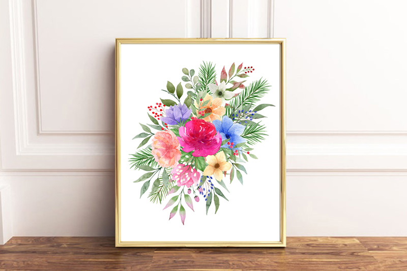 Watercolor Floral Design in Pastel Colors for print.