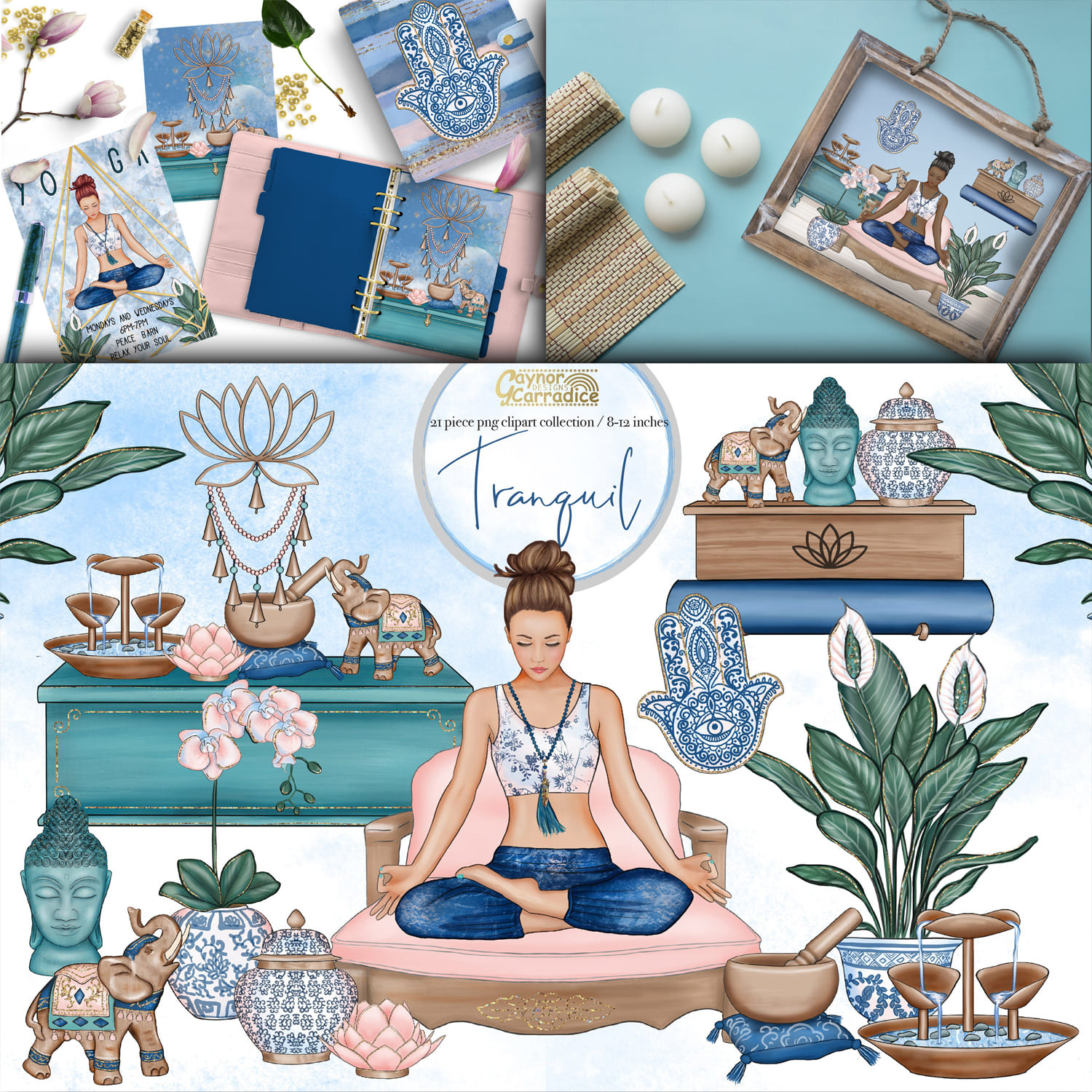 Tranquil yoga home clipart collection Created By Gaynor Carradice Designs.