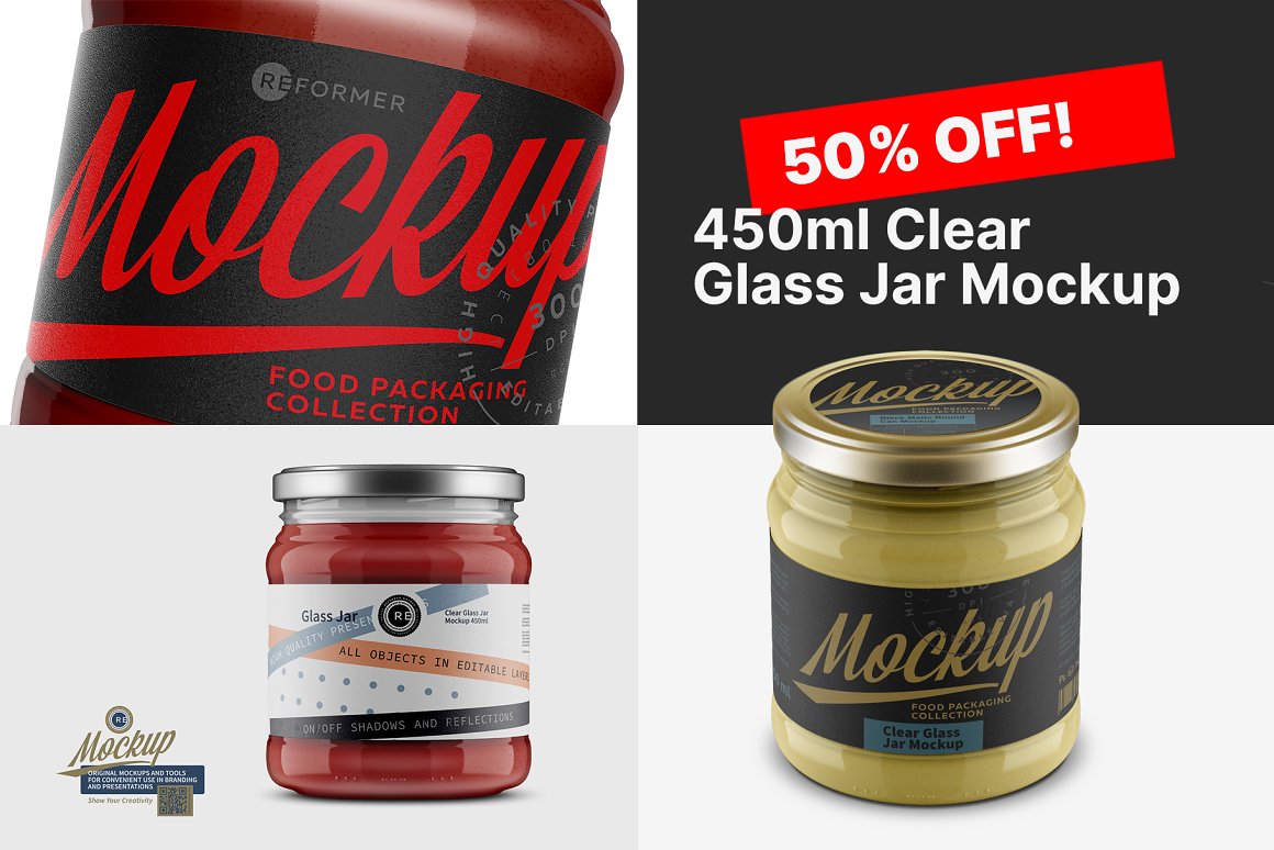 450ml Clear Glass Jar Mockup.