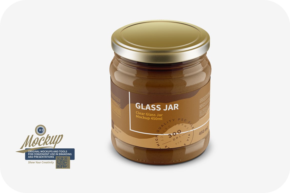 Glass Jar with brown label "Glass Jar" and gold cover.