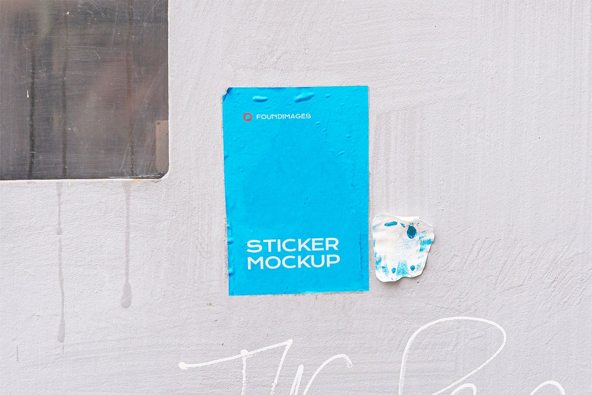 Image of a bright blue torn sticker.