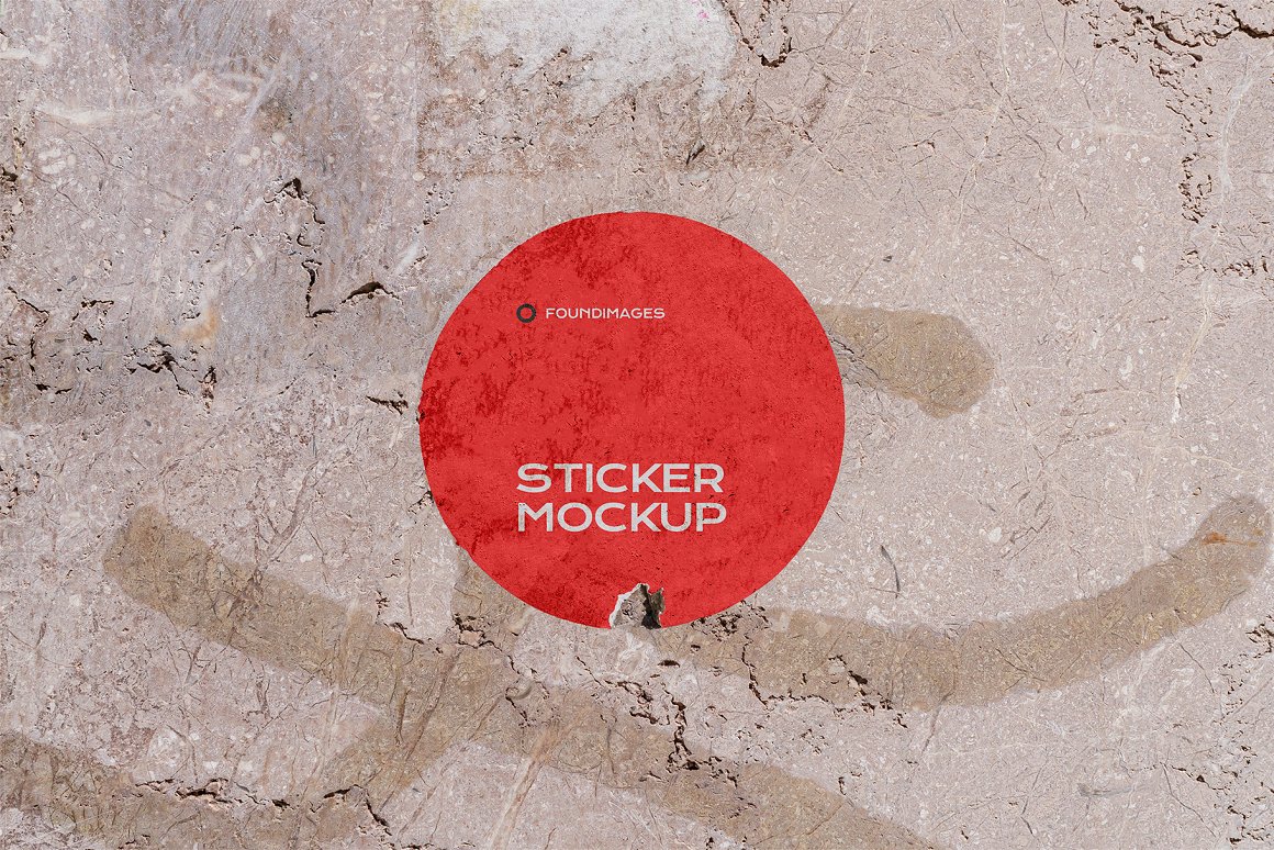 Images of colorful round sticker in red color.