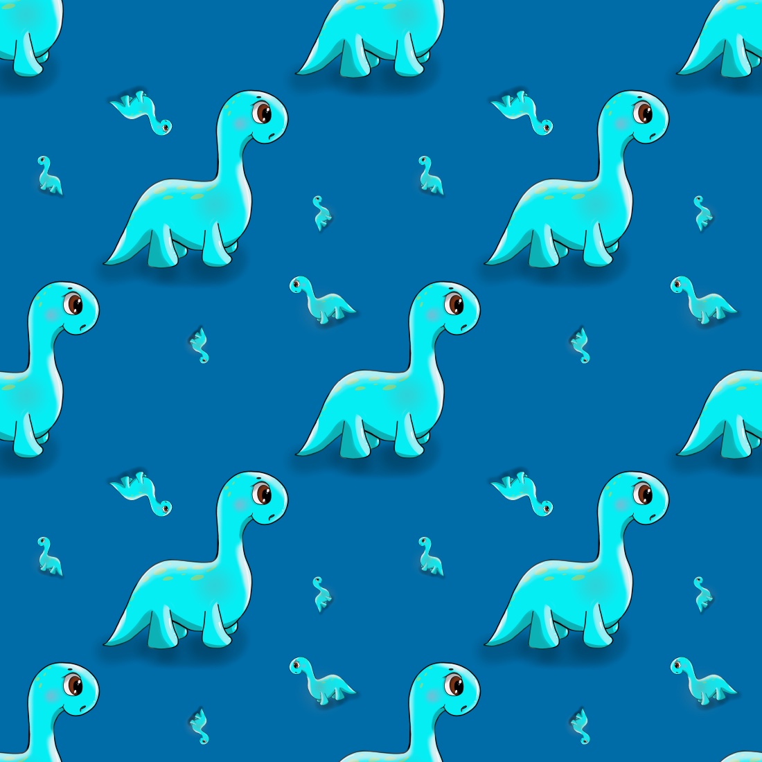 Cute Seamless Patterns With Dinosaur and Cockatoo, blue dinosaurs.