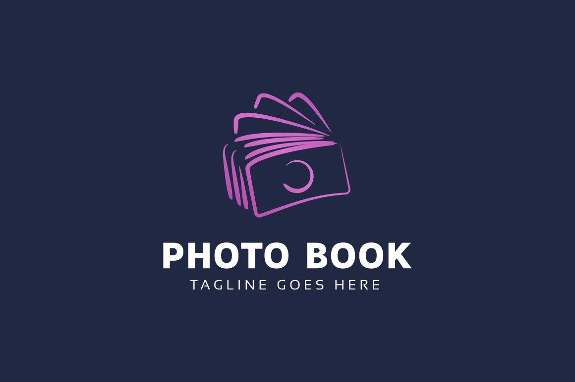 Dark blue background with bright purple outline logo for book industry.