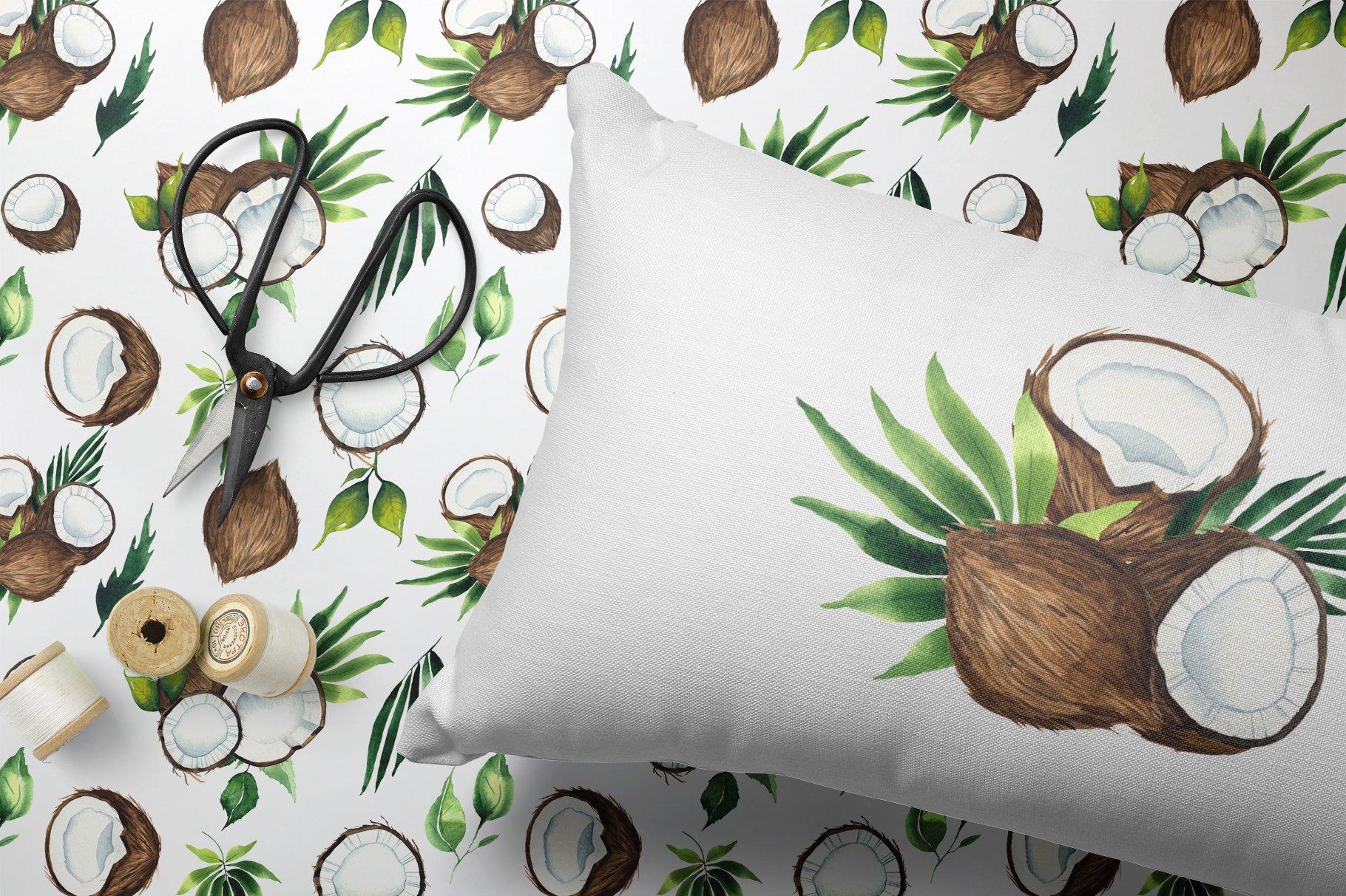 White pillow with coconuts.