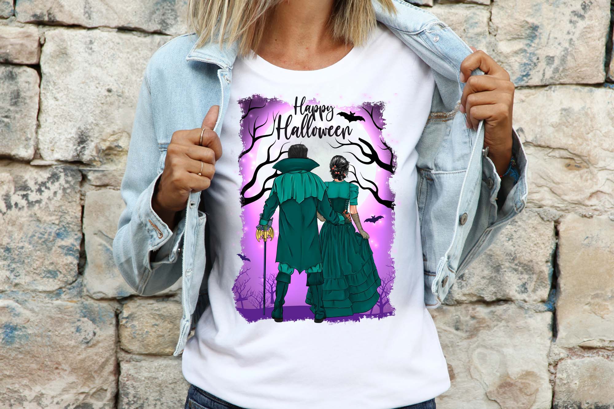 Halloween Couple Clipart t-shirt mockup.