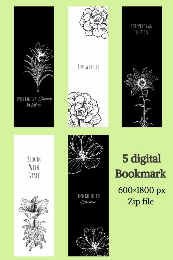 Black and white Digital Printable Bookmark MasterBundles