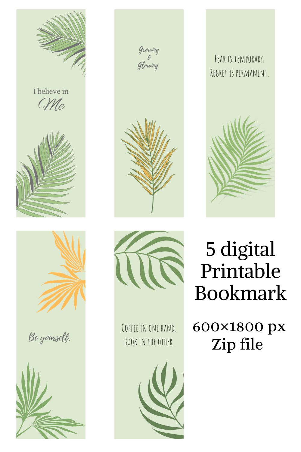 Palm Leaves Digital Bookmark pinterest image.