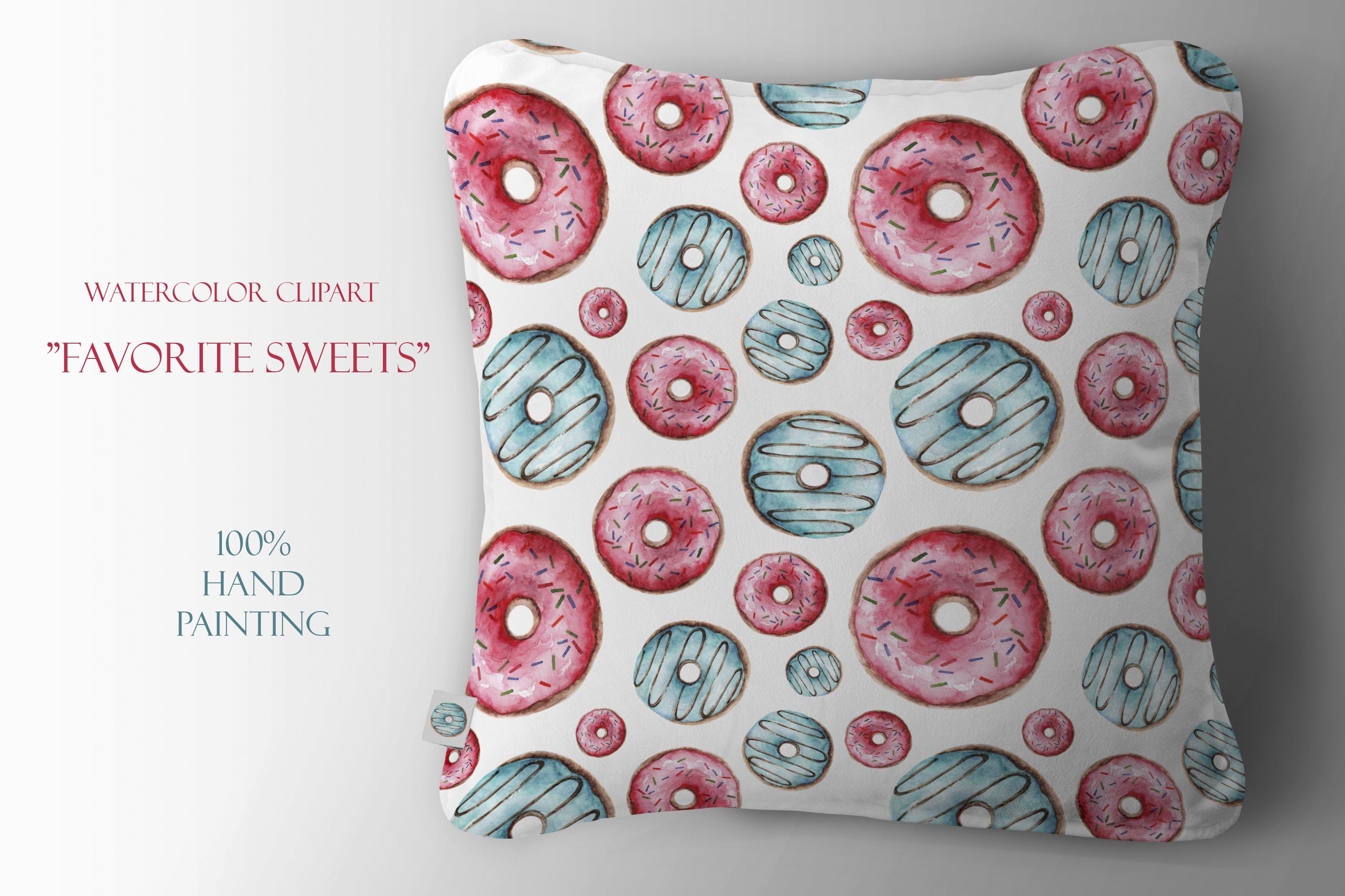 Decorate pillow with donuts illustration.