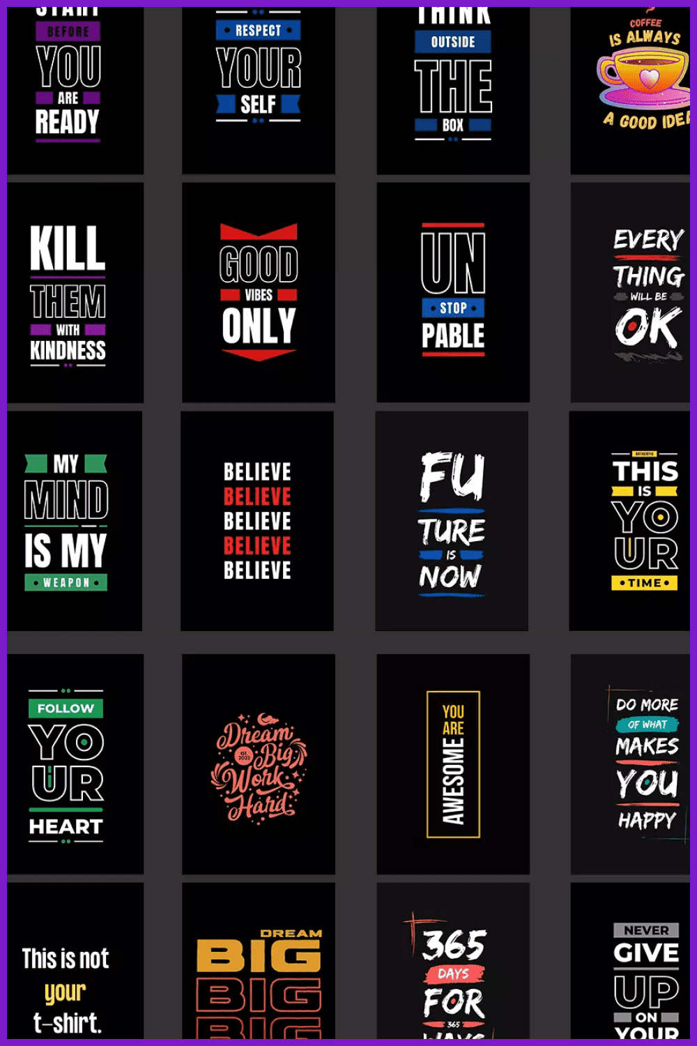 Collage woth motivation quotes on a black background.