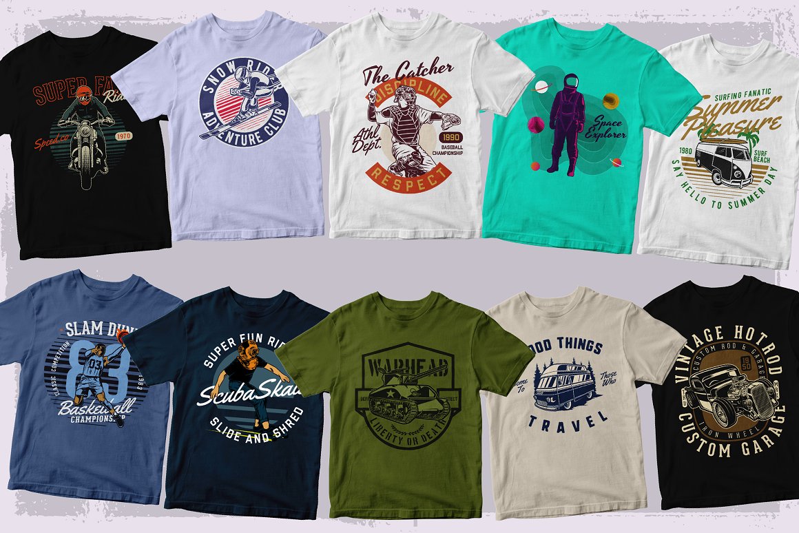 Collection of 10 colorful t-shirts Cover.