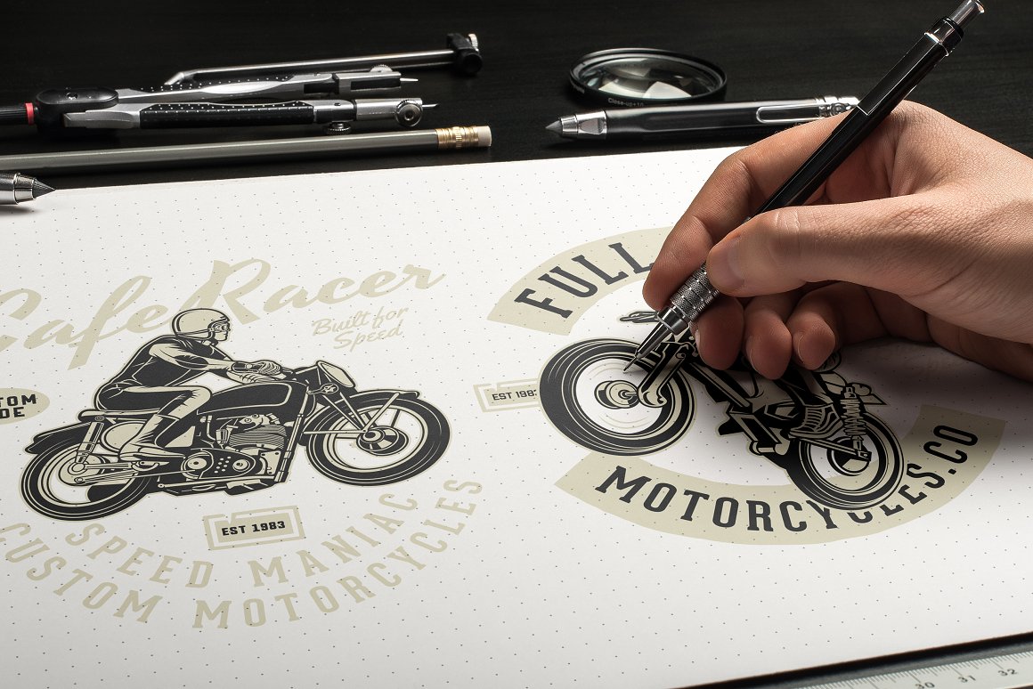 Drawn image of a motorcyclist.