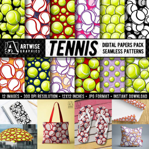 Tennis Balls Seamless Pattern Digital Paper Graphics.