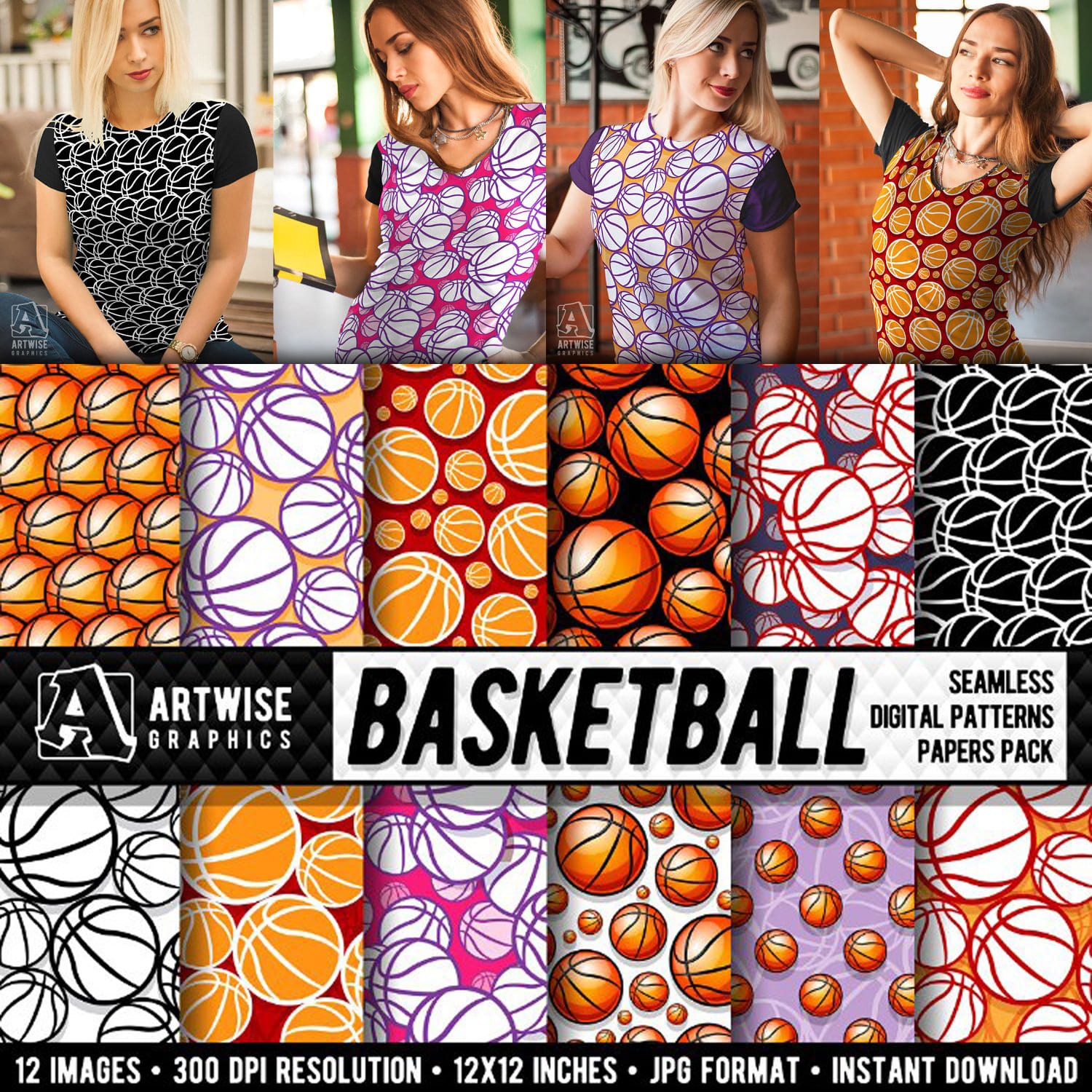 Basketball digital paper graphics Created By Artwise Graphics.