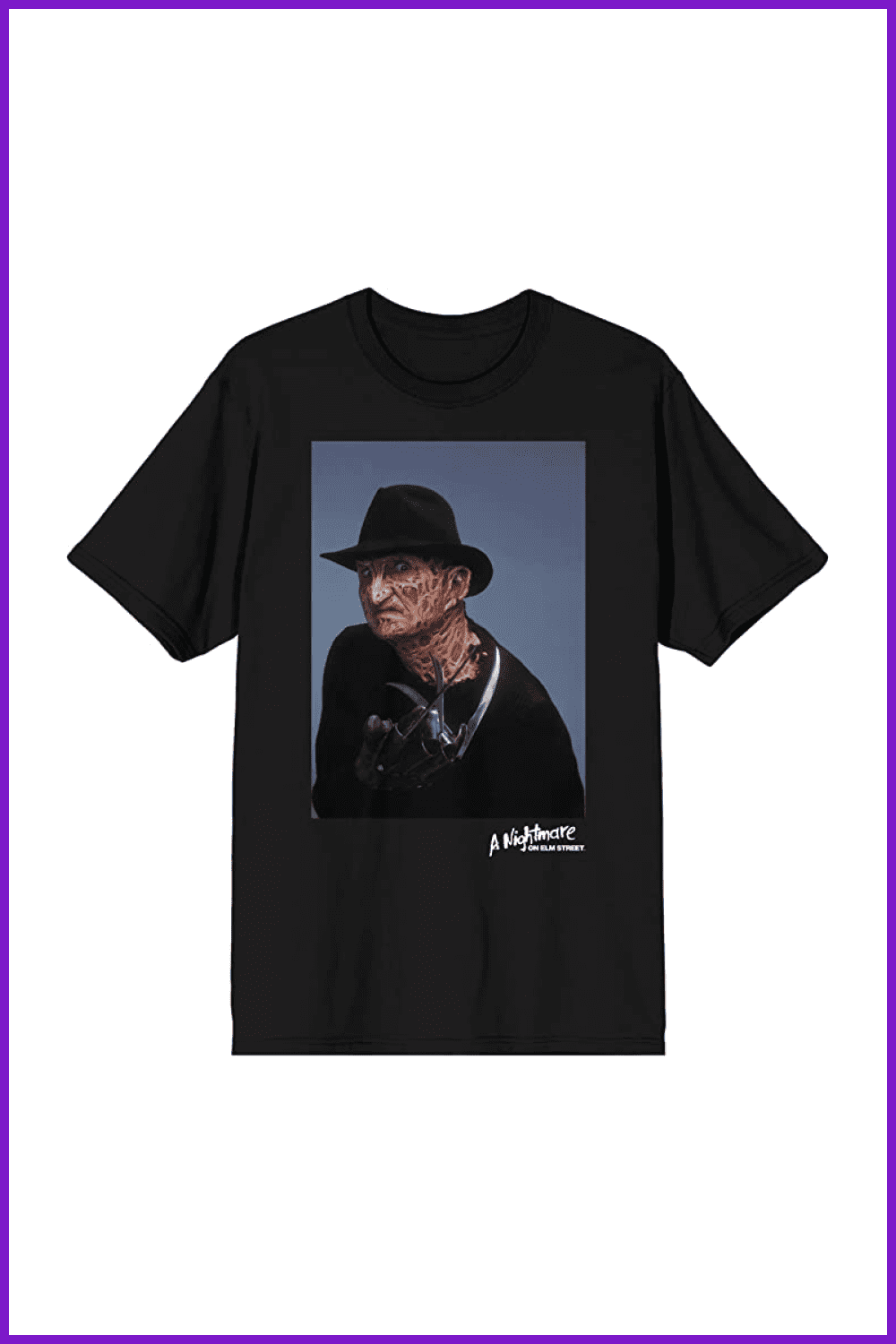 Black T-shirt with a photo of Freddy Krueger.