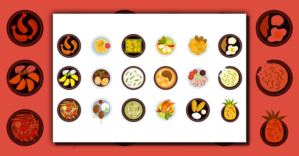 Thai Food Icons Set, Flat Style – MasterBundles
