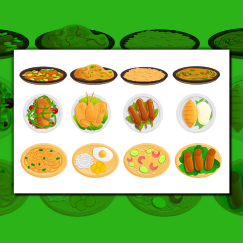 Thai food icons set, cartoon style.