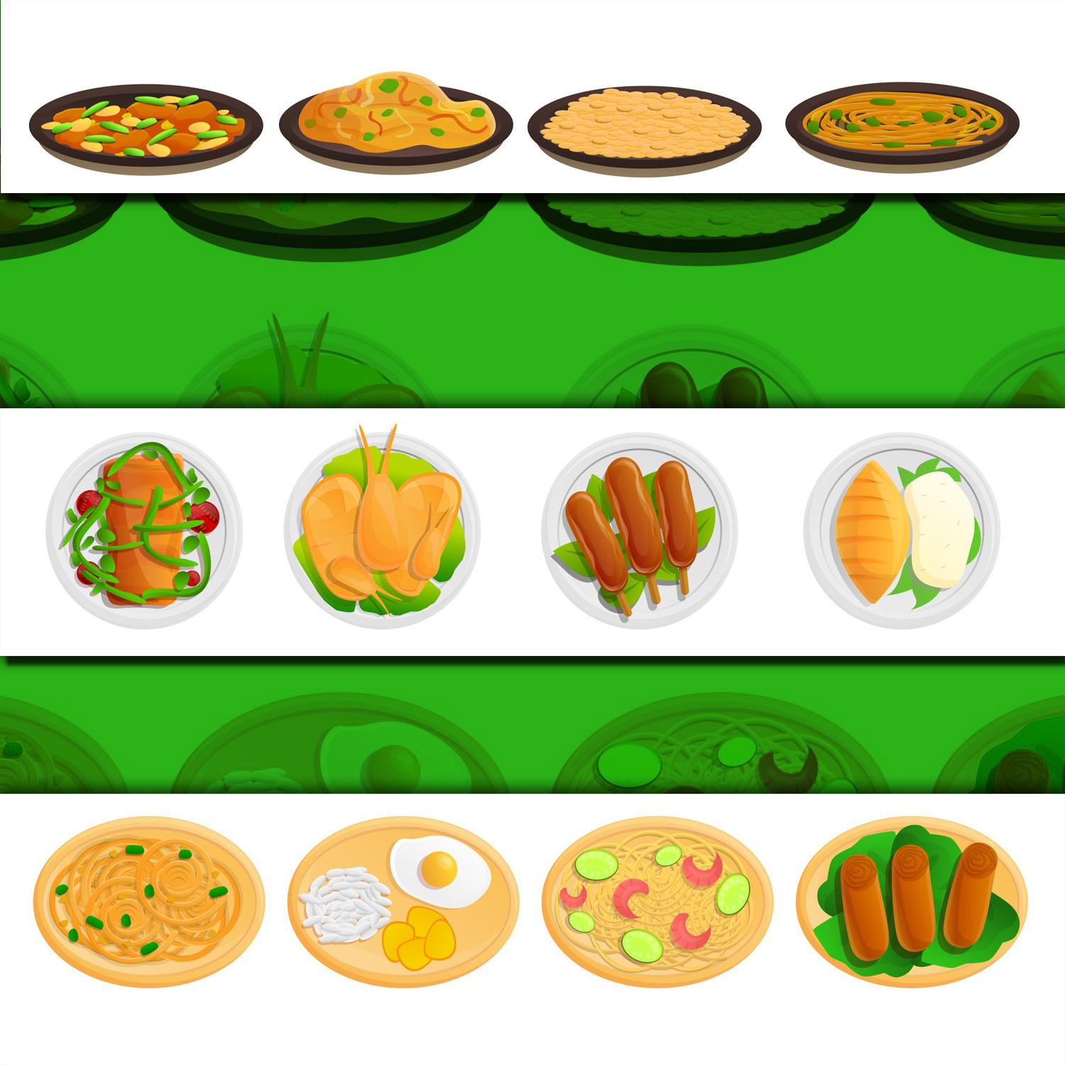 Thai food icons set, cartoon style cover.