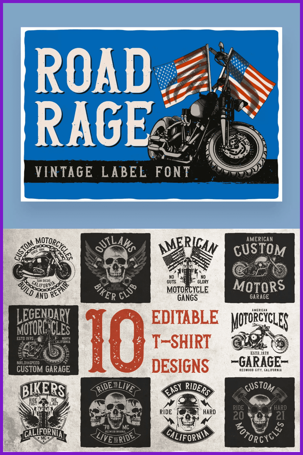 Collage of logos with skulls for bikers.